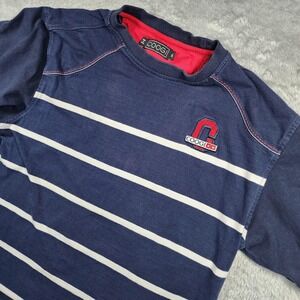 Coogi Shirt Mens XL Navy Blue Striped Embroidered Logo Tee Cotton Streetwear
